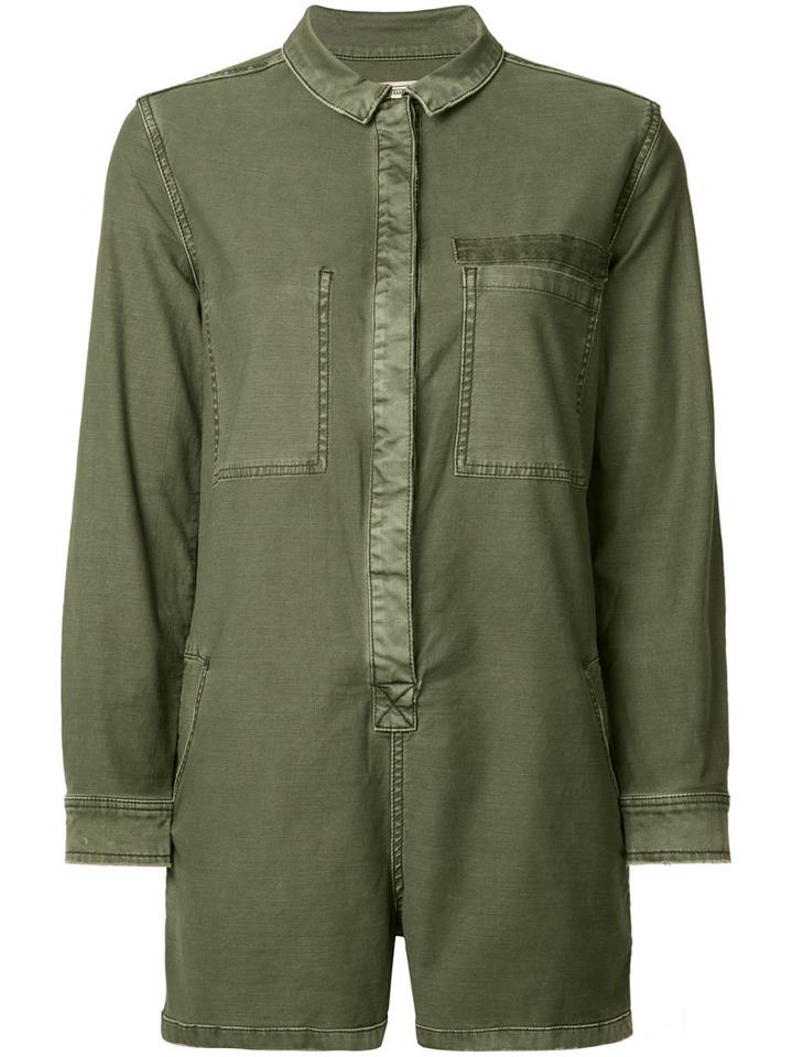 Current/elliott Long-sleeve Playsuit, Women's, Size: 2, Green, Cotton/spandex/elastane