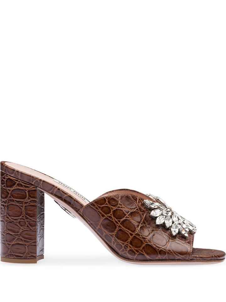 Miu Miu Embossed Croc Mules - Brown