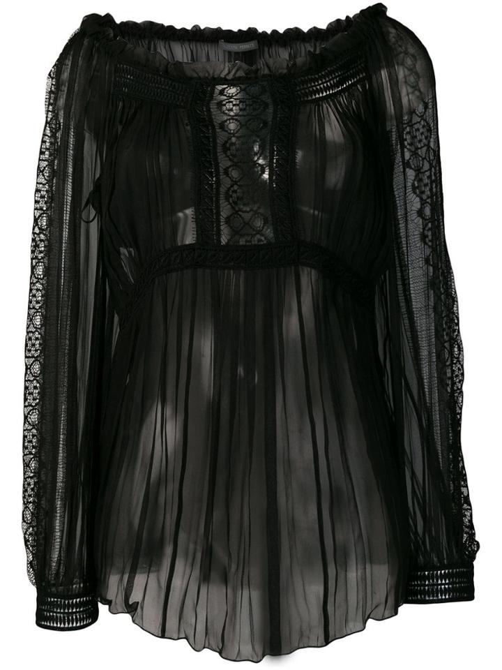 Alberta Ferretti Sheer Pleated Blouse - Black