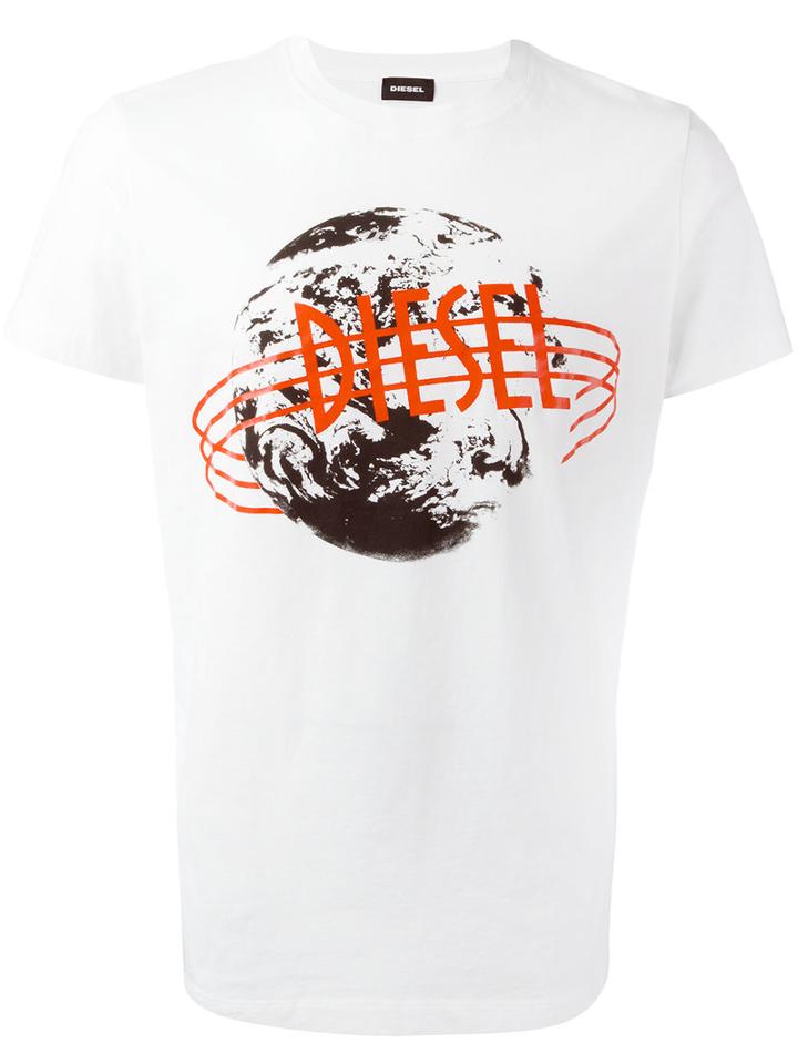 Diesel Retro Motif T-shirt, Men's, Size: Xl, White, Cotton