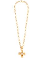 Chanel Vintage Pearl Cross Necklace - Metallic
