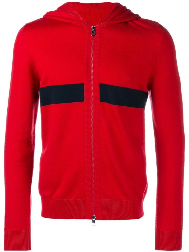 Moncler Knitted Stripe Hoodie, Men's, Size: Small, Red, Cotton/wool