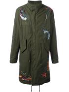 Amen Embroidered Military Coat, Men's, Size: 50, Green, Cotton/rabbit Fur