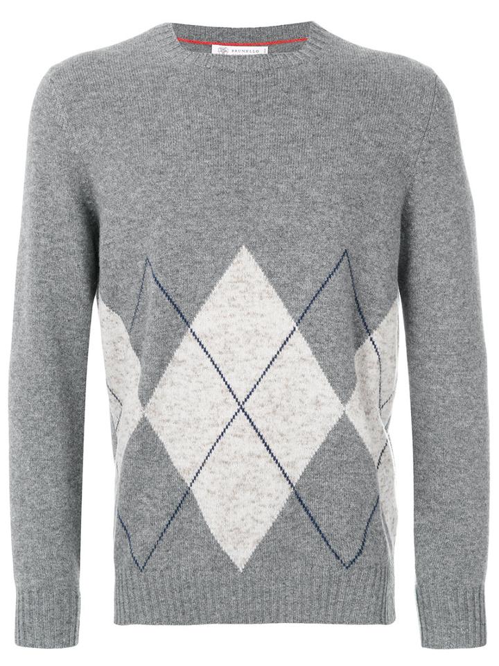 Brunello Cucinelli - Hexagon Print Sweatshirt - Men - Cashmere - 50, Grey, Cashmere