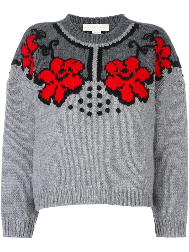 Stella Mccartney Jacquard Floral Design Jumper, Women's, Size: 40, Grey, Virgin Wool