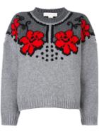 Stella Mccartney Jacquard Floral Design Jumper, Women's, Size: 40, Grey, Virgin Wool