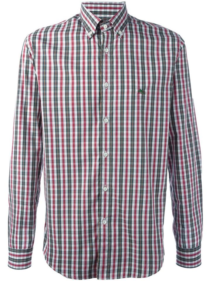 Etro Checked Button Down Shirt, Men's, Size: 39, Green, Cotton