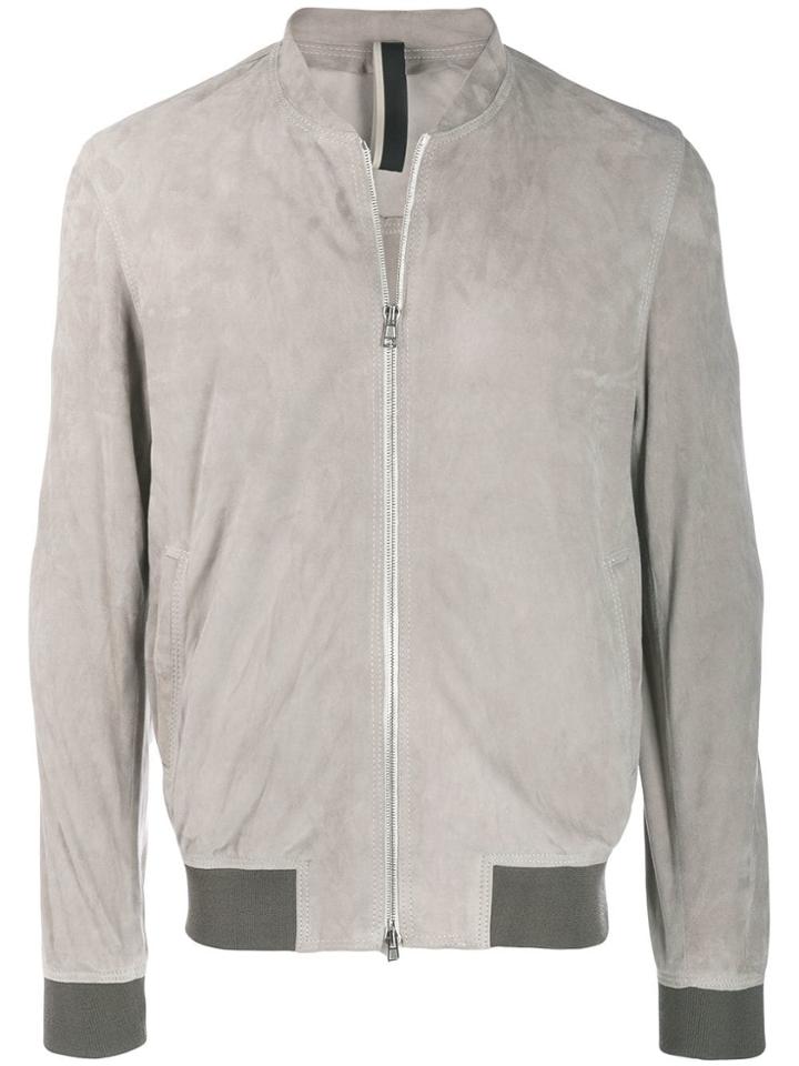 Low Brand Contrast Trimmed Bomber Jacket - Grey