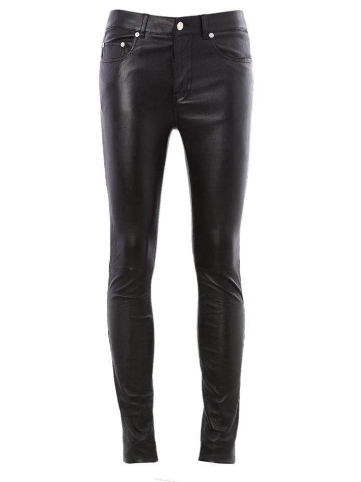 Saint Laurent Leather Trousers, Women's, Size: 40, Black, Lamb Skin