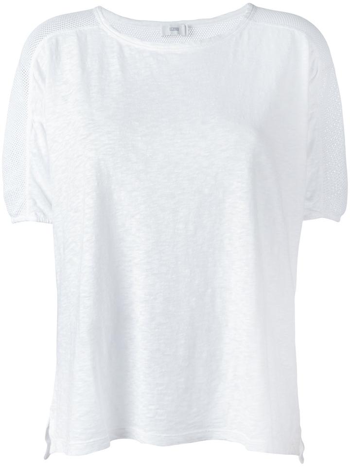 Closed Mesh Panel T-shirt, Women's, Size: Small, White, Cotton/linen/flax