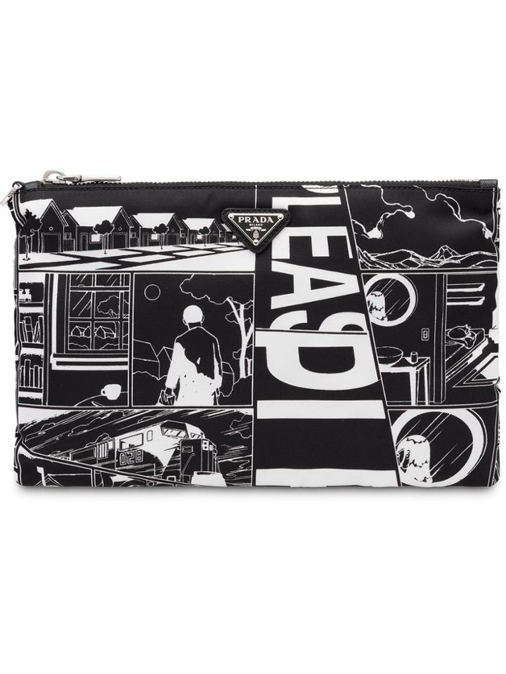 Prada Exire Printed Clutch - Black