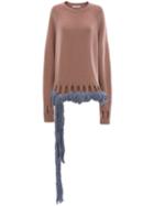 Jw Anderson Crewneck Jumper With Georgette Drapes - Pink