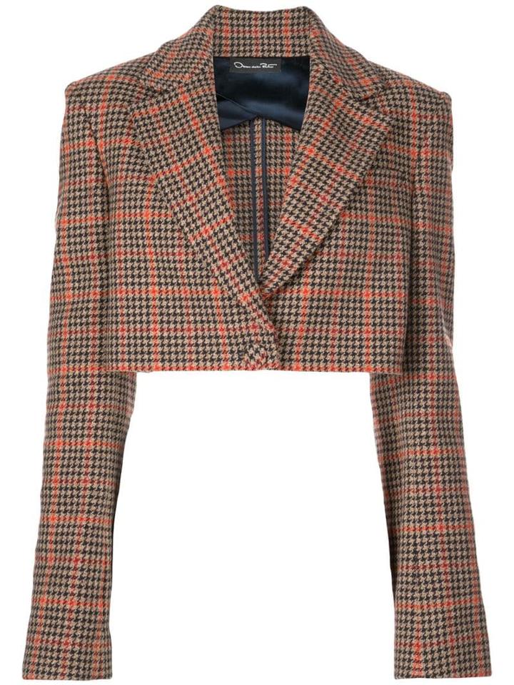 Oscar De La Renta Checked Print Cropped Jacket - Brown