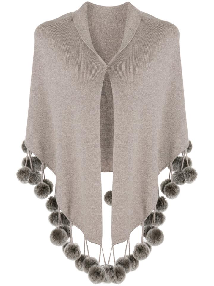 N.peal Cashmere Pom Pom Shortsleeved Shawl - Grey