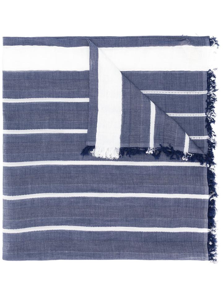 Altea Frayed Hem Striped Scarf - Blue