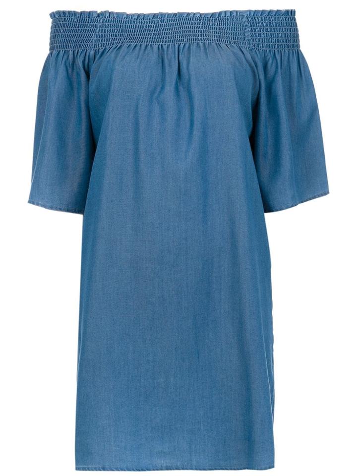 Track & Field Off The Shoulder Denim Dress - Blue