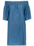 Track & Field Off The Shoulder Denim Dress - Blue