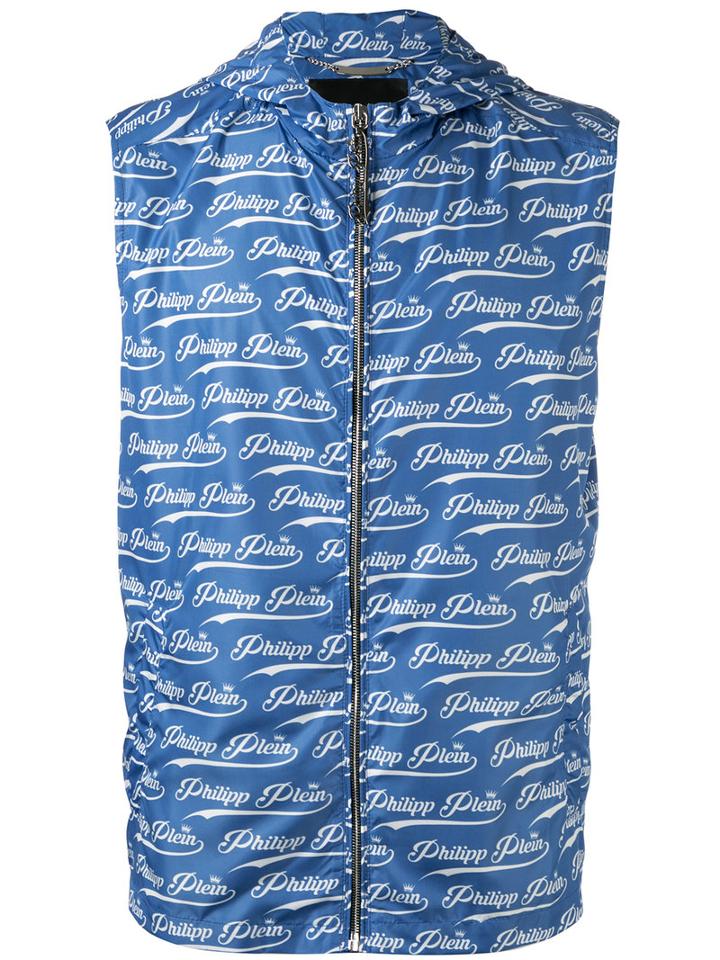 Philipp Plein Time Logo Print Gilet, Men's, Size: Medium, Blue, Polyester