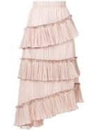 Lorena Antoniazzi Striped Asymmetric Frill Trim Midi Skirt - Nude &