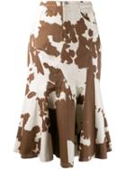 Miaou Cow Print Godet Skirt - Neutrals