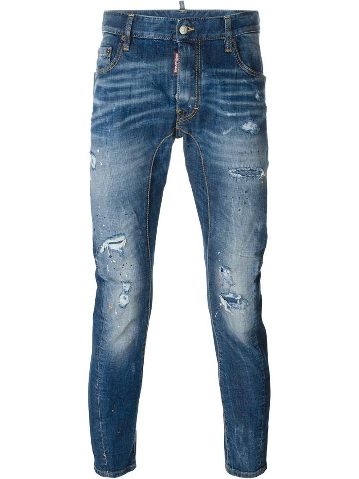 Dsquared2 'tidy Biker' Jeans, Men's, Size: 48, Blue, Cotton/spandex/elastane/calf Leather