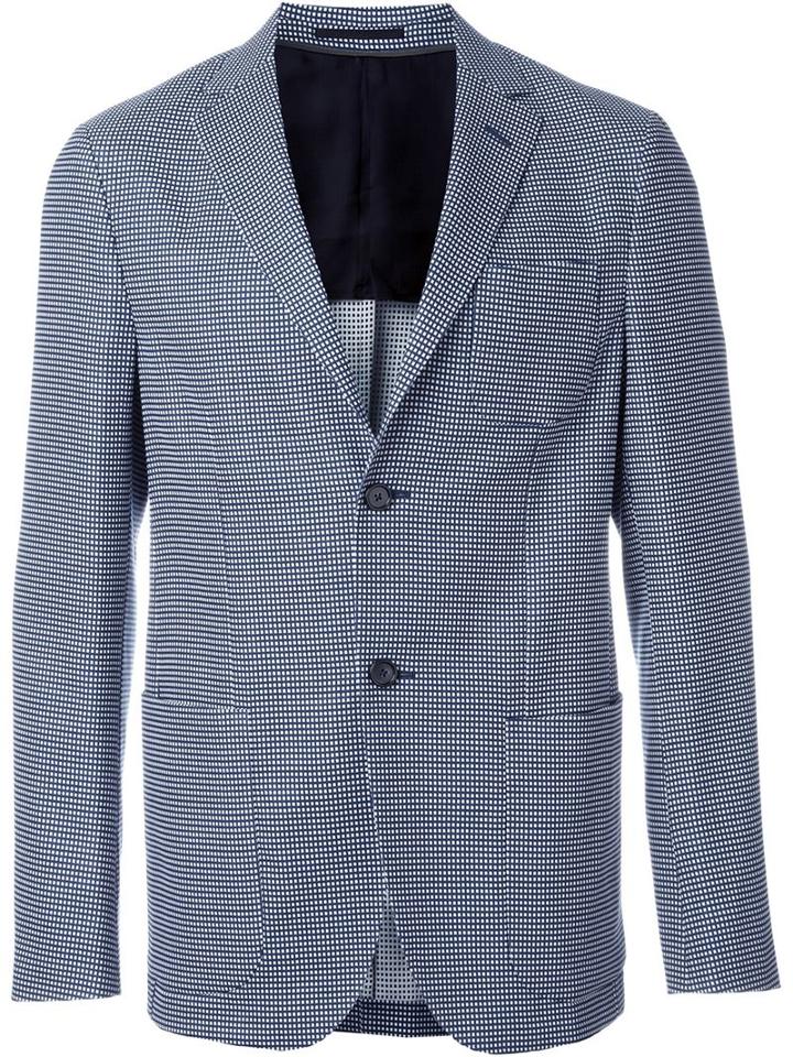 Z Zegna Checked Blazer, Men's, Size: 52, Blue, Cotton/polyamide/spandex/elastane/wool