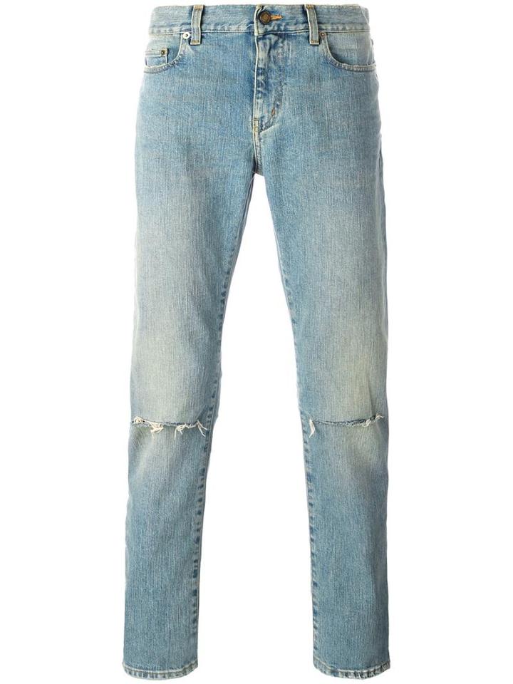 Saint Laurent Ripped Skinny Jeans, Men's, Size: 31, Blue, Cotton/spandex/elastane