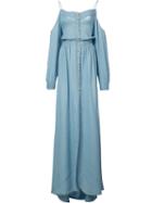 Balmain - Off-shoulder Long Dress - Women - Cotton/lyocell - 40, Blue, Cotton/lyocell