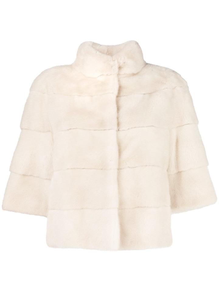 Cara Mila Short-sleeve Fur Jacket - Nude & Neutrals