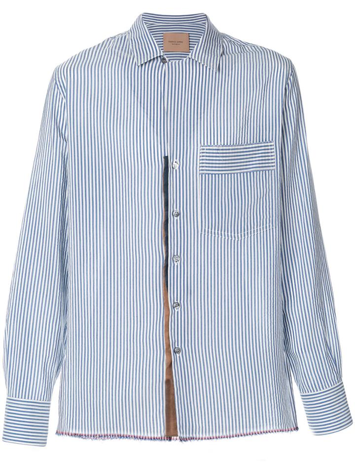 Federico Curradi Striped Frayed Hem Shirt - Blue