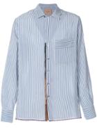 Federico Curradi Striped Frayed Hem Shirt - Blue