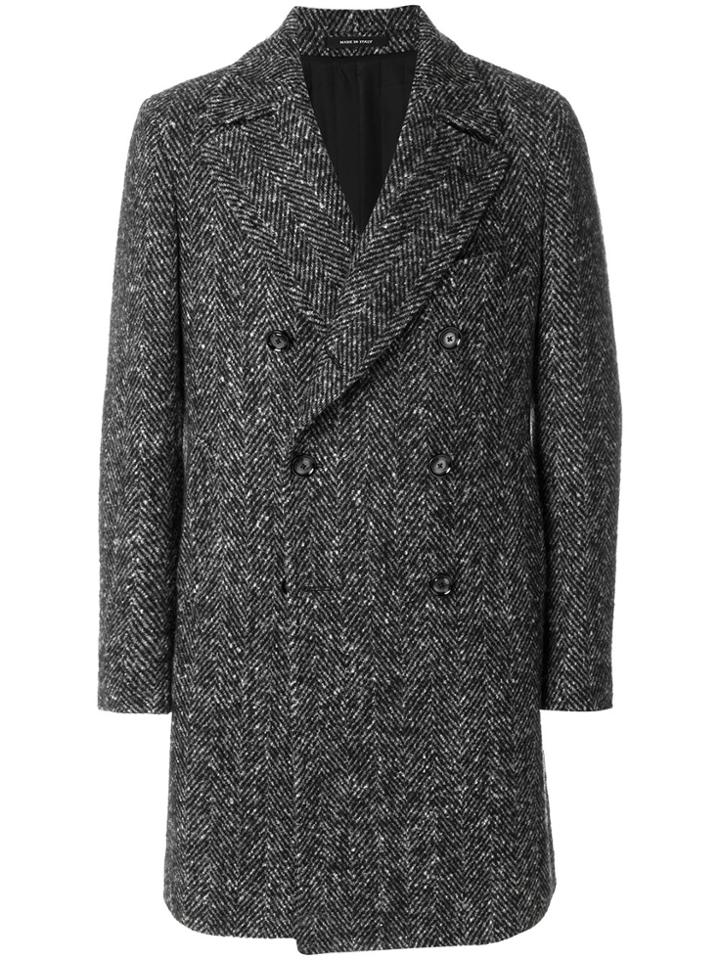 Tagliatore Herringbone Coat - Black
