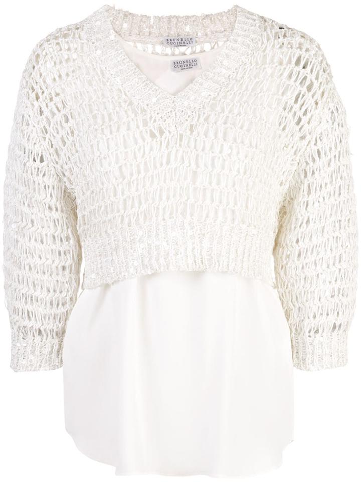 Brunello Cucinelli Layered Open Knit Jumper - White