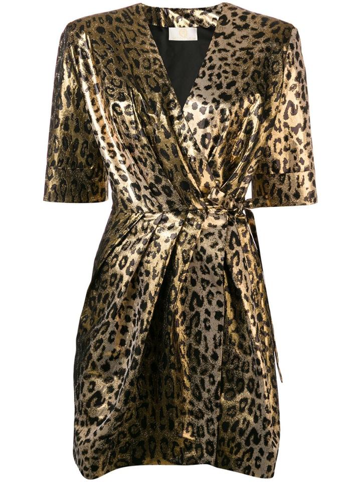 Sara Battaglia Leopard Wrap Dress - Gold
