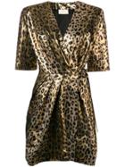 Sara Battaglia Leopard Wrap Dress - Gold