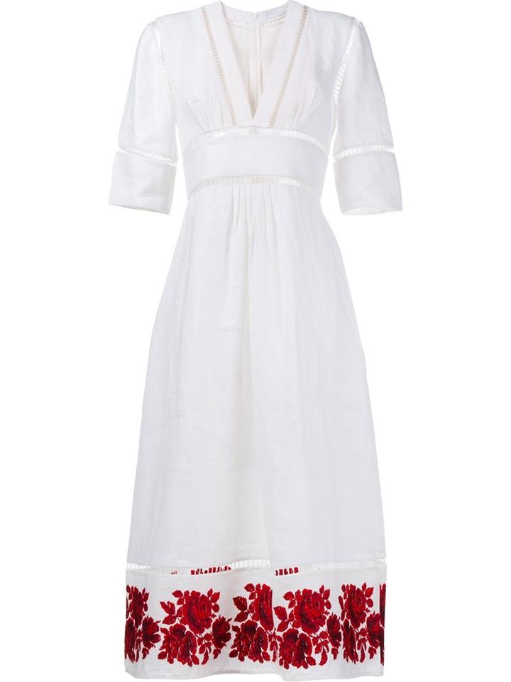 Zimmermann Floral Embroidered Hem Dress, Women's, Size: 0, White, Linen/flax/polyester/cotton