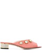 Gucci Crystal Embellished Mules - Pink