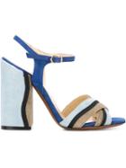 L Autre Chose Block Heel Sandals, Women's, Size: 37, Blue, Chamois Leather/leather