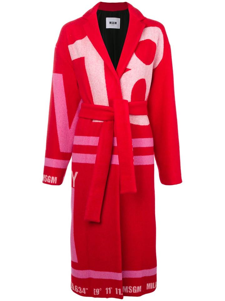Msgm Identity Jacquard Coat - Red