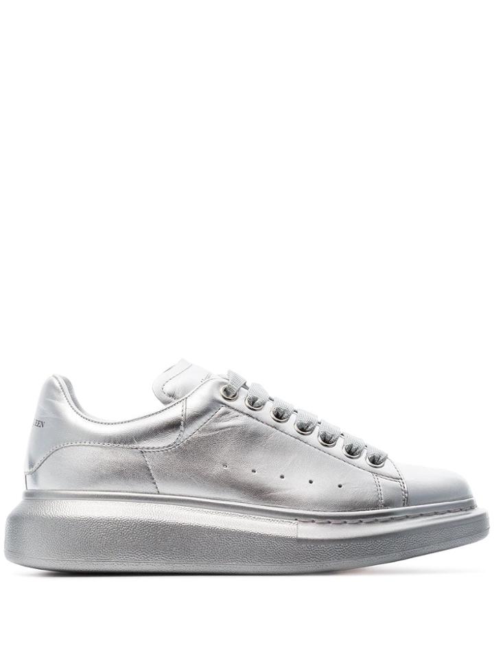 Alexander Mcqueen Metallic Silver Chunky Low-top Leather Sneakers