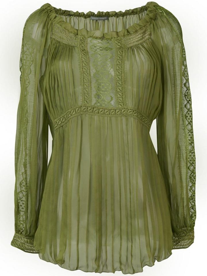 Alberta Ferretti Sheer Pleated Blouse - Green