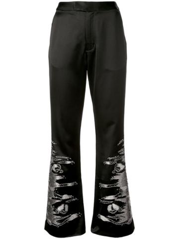Josie Natori Embroidered Satin Trousers - Black