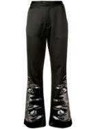 Josie Natori Embroidered Satin Trousers - Black