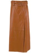 Nk Midi Leather Skirt - Brown