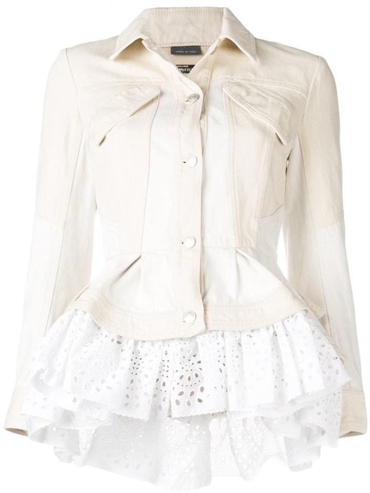 Alexander Mcqueen Frill-trim Denim Jacket - Neutrals