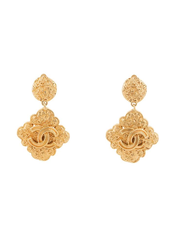 Chanel Vintage Diamond Shape Swing Earrings - Gold