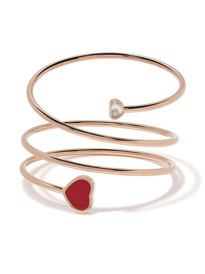 Chopard 18kt Rose Gold Happy Hearts Diamond And Red Stone Bangle