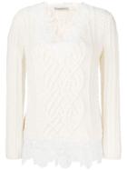 Ermanno Scervino Lace Trim Cable Knit Sweater - White