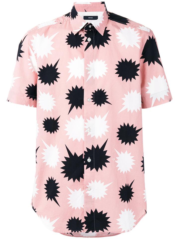 Diesel Speech Balloons Print Shirt, Men's, Size: Large, Pink/purple, Cotton