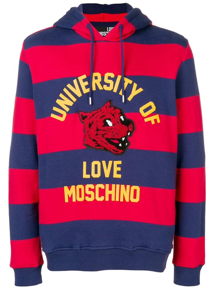Love Moschino University Striped Hoodie - Red